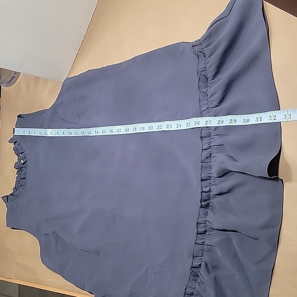 Loft Blueish Gray High Ruffle Neck with Ruffle Hem, Size 14, EUC - Picture 9 of 9